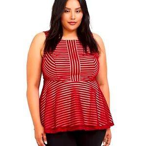 🌟HP🌟Torrid Size 5X DARK RED SHADOW STRIPE PEPLUM TOP 🆕